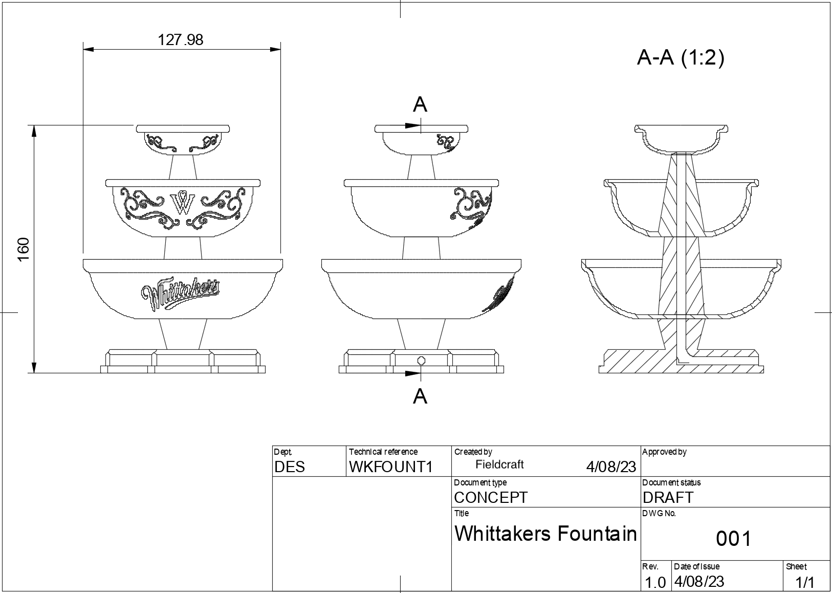 Fountain technical drawing and mould design